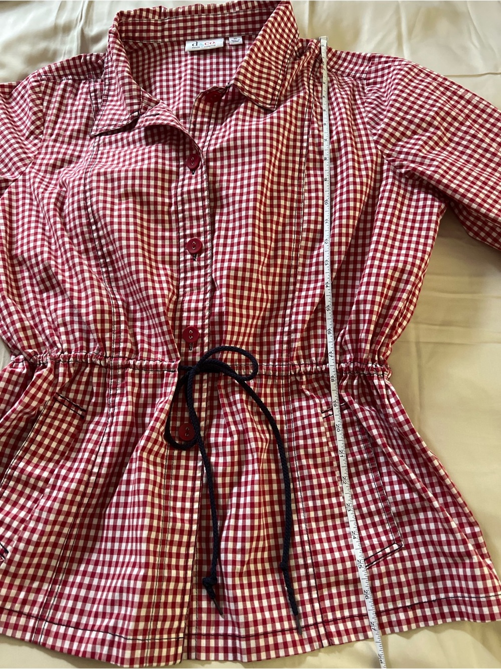D&Co Red Gingham Utility Shirt Jacket XL Cottagecore Drawstring Waist - Picture 8 of 9